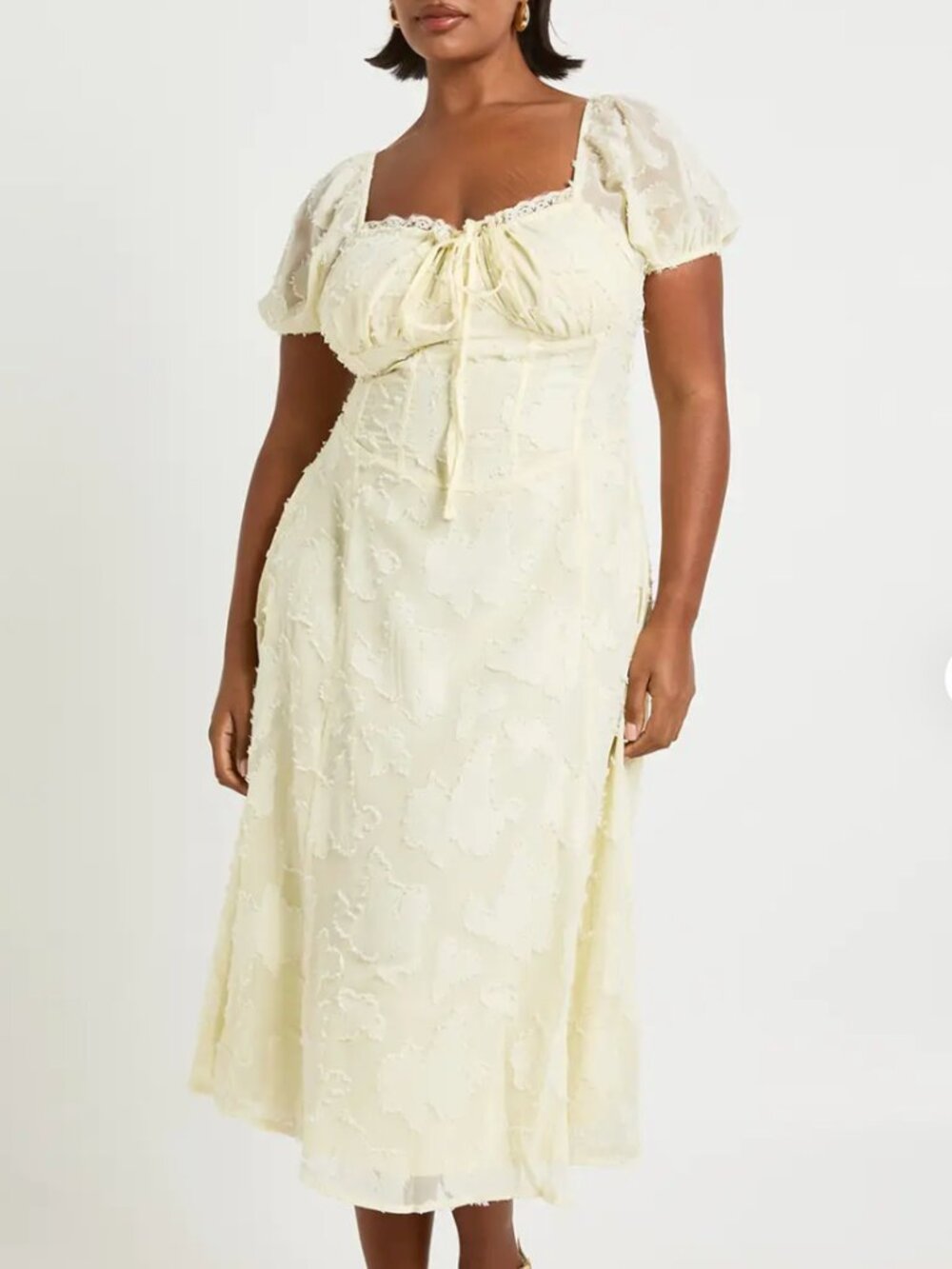 Boohoo Plus Burnout Milkmaid Midi Dress White Size 18 NEW Angel Cottagecore *E70